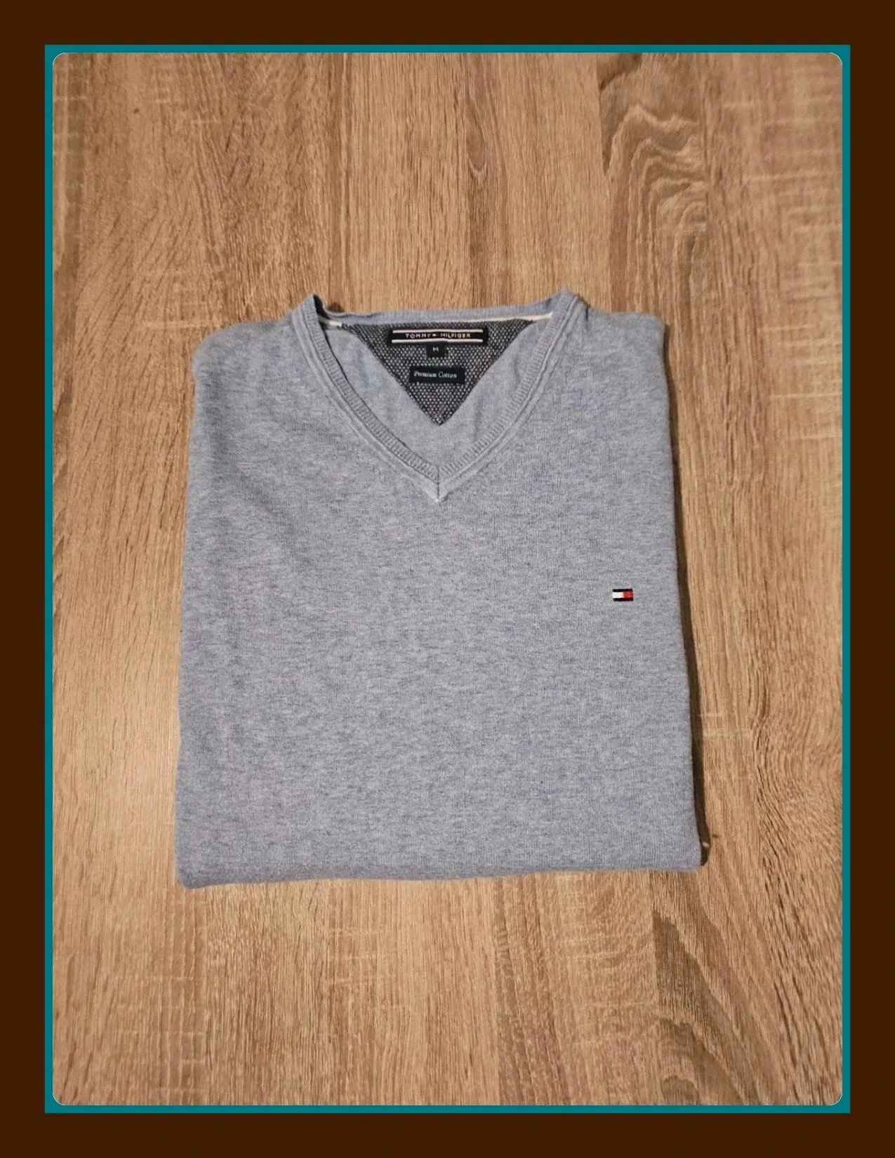 Pull azul claro con cuello en V Tommy Hilfiger de algodón premium talla M – photo 2